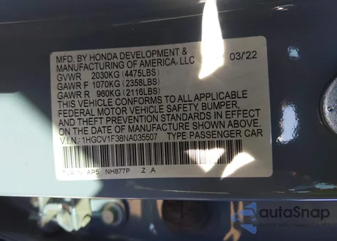 2022 Honda Accord Sport from USA, damaged, VIN 1HGCV1F38NA035507
